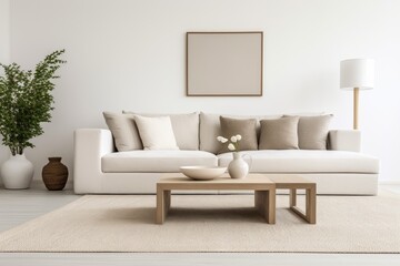 Stylish living room with soft beige carpet coffee table Generative AI