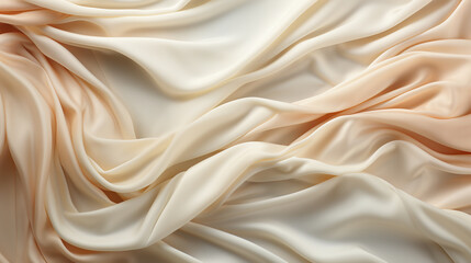 Abstract beige, pastel background. Crumpled textile texture with many folds. Generative Ai