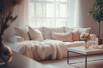 Stylish white modern living room interior home decor. Generative AI
