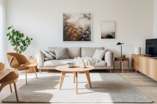  Stylish scandinavian living room interior of modern 
 Generative AI