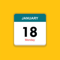 monday 18 january icon with black background, calender icon
