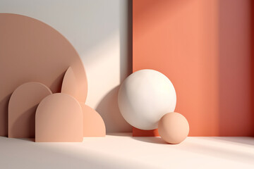 Fototapeta premium Generative AI. products display podium scene with geometric platform. background vector 3d rendering with podium. stand to show cosmetic products. Stage showcase on pedestal display pink studio