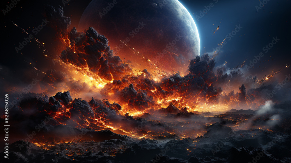 Sticker massive planetary collision in space. generative ai
