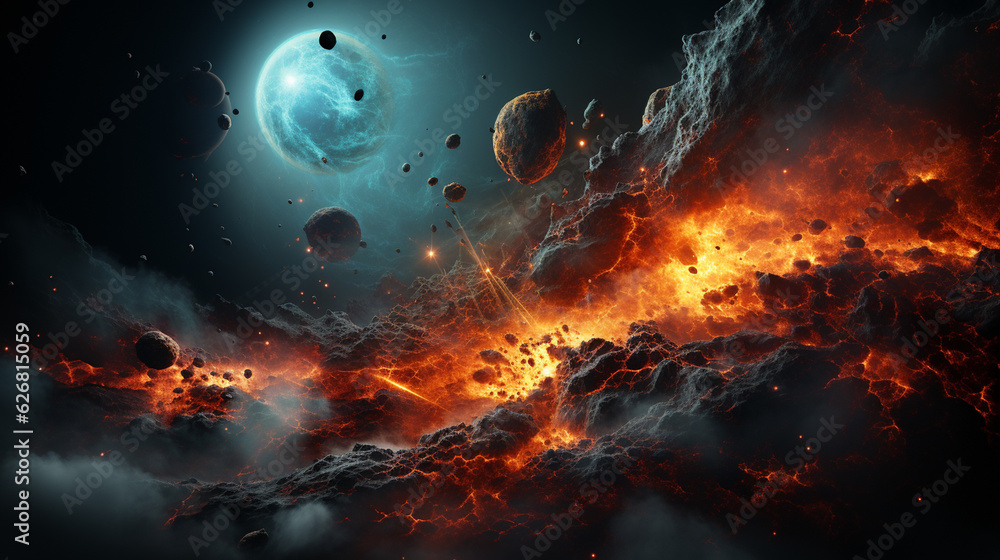 Sticker massive planetary collision in space. generative ai