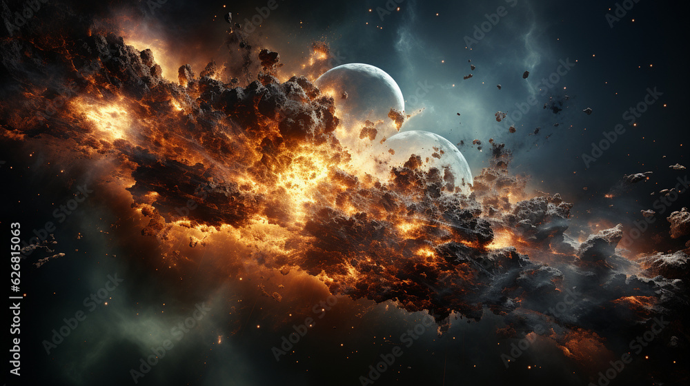Poster massive planetary collision in space. generative ai