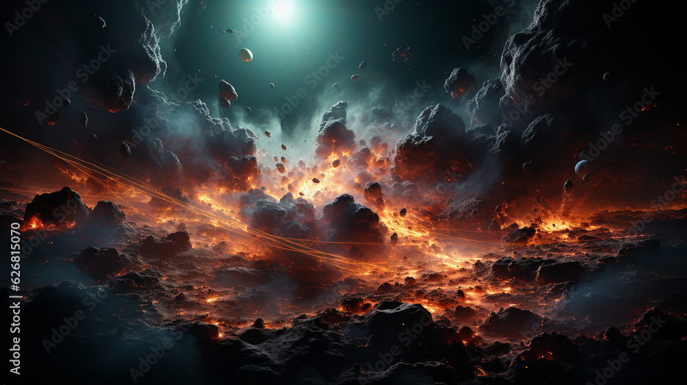 Sticker massive planetary collision in space. generative ai