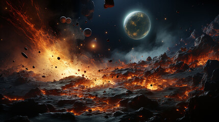 Massive planetary collision in space. Generative Ai