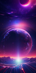 Planet Over Glowing Nebula on Colorful Space Background