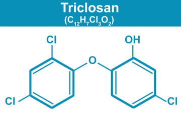 Chemistry illustration of Triclosan in blue