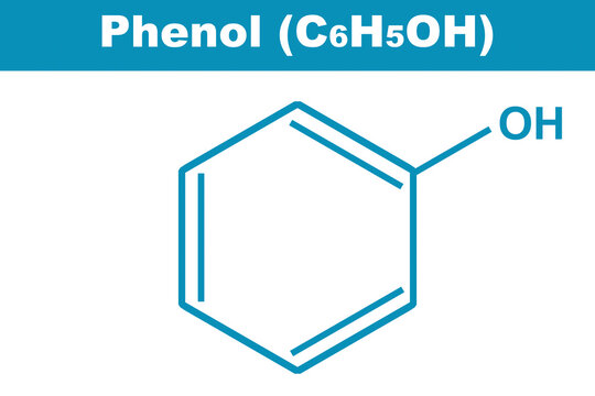 Chemical structure of Phenol (C6H5OH) in blue