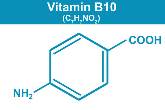 Chemistry illustration of Vitamin B10 in blue