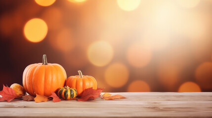 Wooden table, free space, with thanksgiving theme blurred background