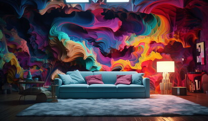 Modernes Sofa im Fantasy Stil mit metallisch aussehenden Strukturen, 5, AI generiert - obrazy, fototapety, plakaty