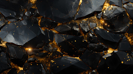 Black marble background with golden veins. dark black onyx color with gold threads. luxurious wallpaper