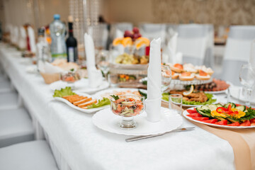 restaurant, beautifully served table with delicious food