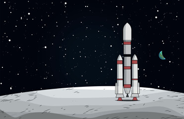 chandrayaan landed on moon with drak blue sky and stars   ISRO  Satellite Luanch Vehicle (GSLV) vector  illustretion   Idian Space Program  © Sidra Shaheen