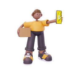 man standing showing promotion in handpone pose from right