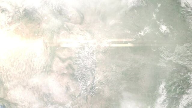 Zoom in from space and focus on Firestone, Colorado, USA. 3D Animation. Background for travel intro. Elements of this image furnished by NASA