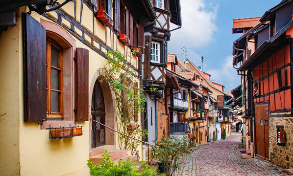 Colorful half-timbered houses in Eguisheim, Alsace, France  