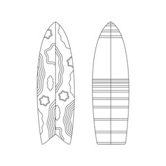 Surfboards. Beach set for summer trips. Vacation accessories for sea vacations. Line art.