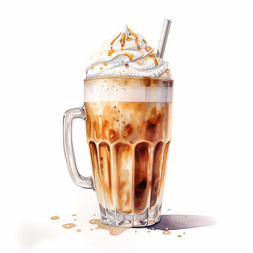 Artful Watercolor Coffee Delights: Hand-Drawn Latte, Macchiato, Espresso, and More - Sip in Style on a White Canvas!