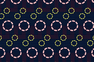 Fototapeta na wymiar pattern with dotted squares and circles with dotted lines