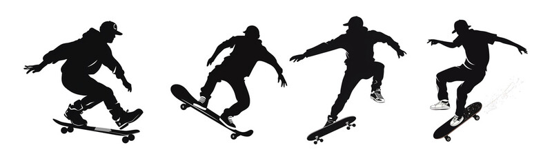 Set of skateboarders characters isolated on transparent background. Generative AI.