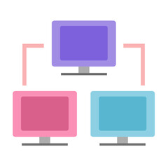 Many computer icons connected in pastel colors, Business Detailed Flat Circular Flat icon, Statistics Special Lineal color icon