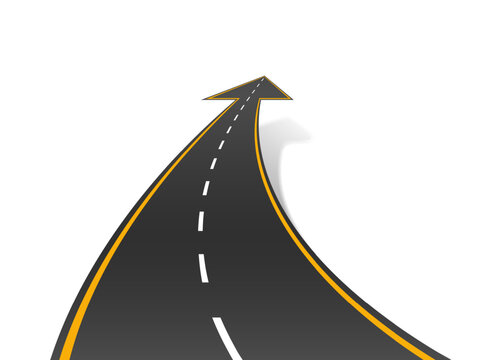 Motivational road concept. Upward arrows mark path to success, upward and forward path for growth and improvement. Successful road vector illustration
