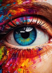 Portrait of human multicolor eyes, close up view. Generative Ai.