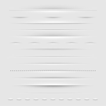 Realistic web dividers. Horizontal empty paper form elements, decorative horizontal ribbons and folds for web design. Vector set