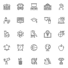 Back to school related line icons set