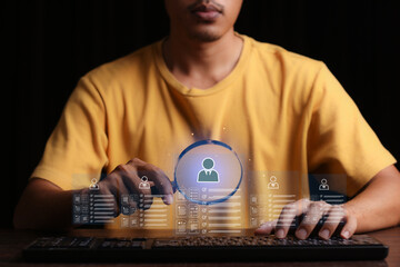 Hr, HRM, Human resources management concept. Check resume, Screening employee information, job applicants, Employees must complete the online survey form, answer the test questions.