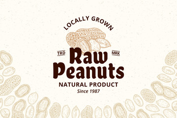 Vector peanuts vintage logo. Food label design. Peanut seeds and shells illustration