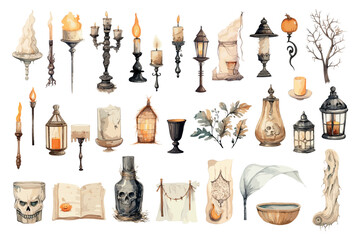 Vintage Halloween illustration with candles and decor elements