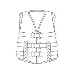 Inflatable, life jacket. Beach set for summer trips. Vacation accessories for sea vacations. Line art.