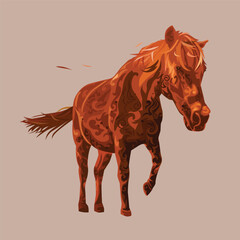 Brown horse on the farm, vector illustration flat design.