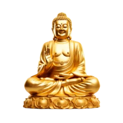 Tuinposter Image of golden buddha statue on white background, png image, genarative ai © Artwork Vector