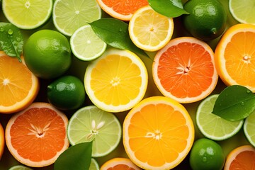 Citrus fruit background. Lemons, limes, grapefruits and oranges