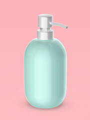 Shiny liquid soap dispenser on pink background