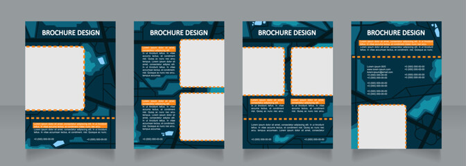 Landscape planning dark blank brochure design. City directions. Template set with copy space for text. Premade corporate reports collection. Editable 4 paper pages. Calibri, Arial fonts used