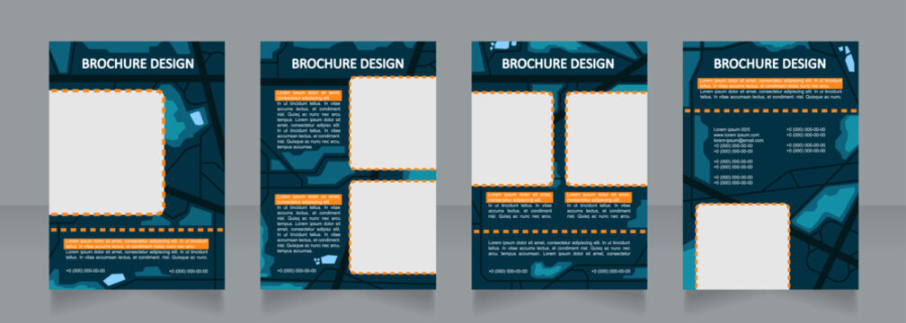 Landscape planning dark blank brochure design. City directions. Template set with copy space for text. Premade corporate reports collection. Editable 4 paper pages. Calibri, Arial fonts used