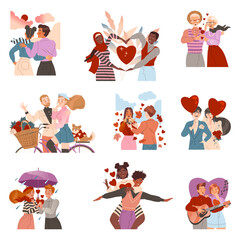 Fototapeta na wymiar Happy Enamored People in Romantic Relationships Big Vector Set