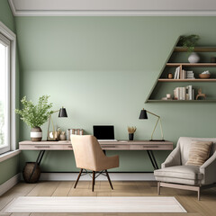 Bungalow home office with empty wall mockup