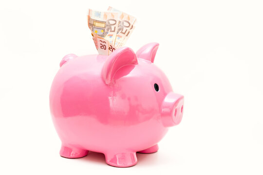 Porcine Prosperity: Euro Bills Delightfully Revealed in Piggy Bank