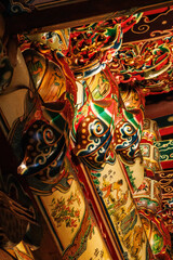 close-up of traditional decorations in old temple