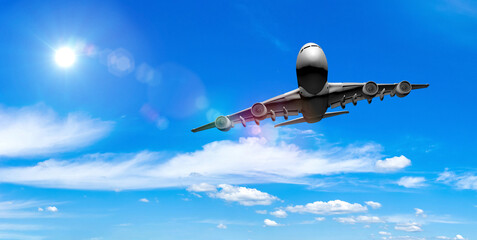 Obraz premium Passenger airliner in the blue sky