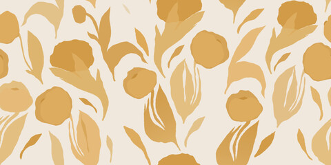 Warm colour hand drawn flowers pattern. Romantic beautiful botanical print. Fashionable template for design. 