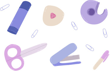 School supplies, stationery tools collection. Vector flat illustration