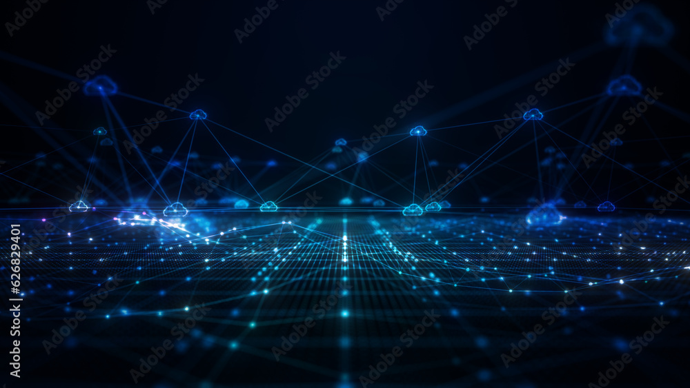Aufkleber Future Technology Digital Data Network Connection, Digital Cloud Computing Cyber Security, Digital Data Network Protection, Abstract Background 3d rendering.